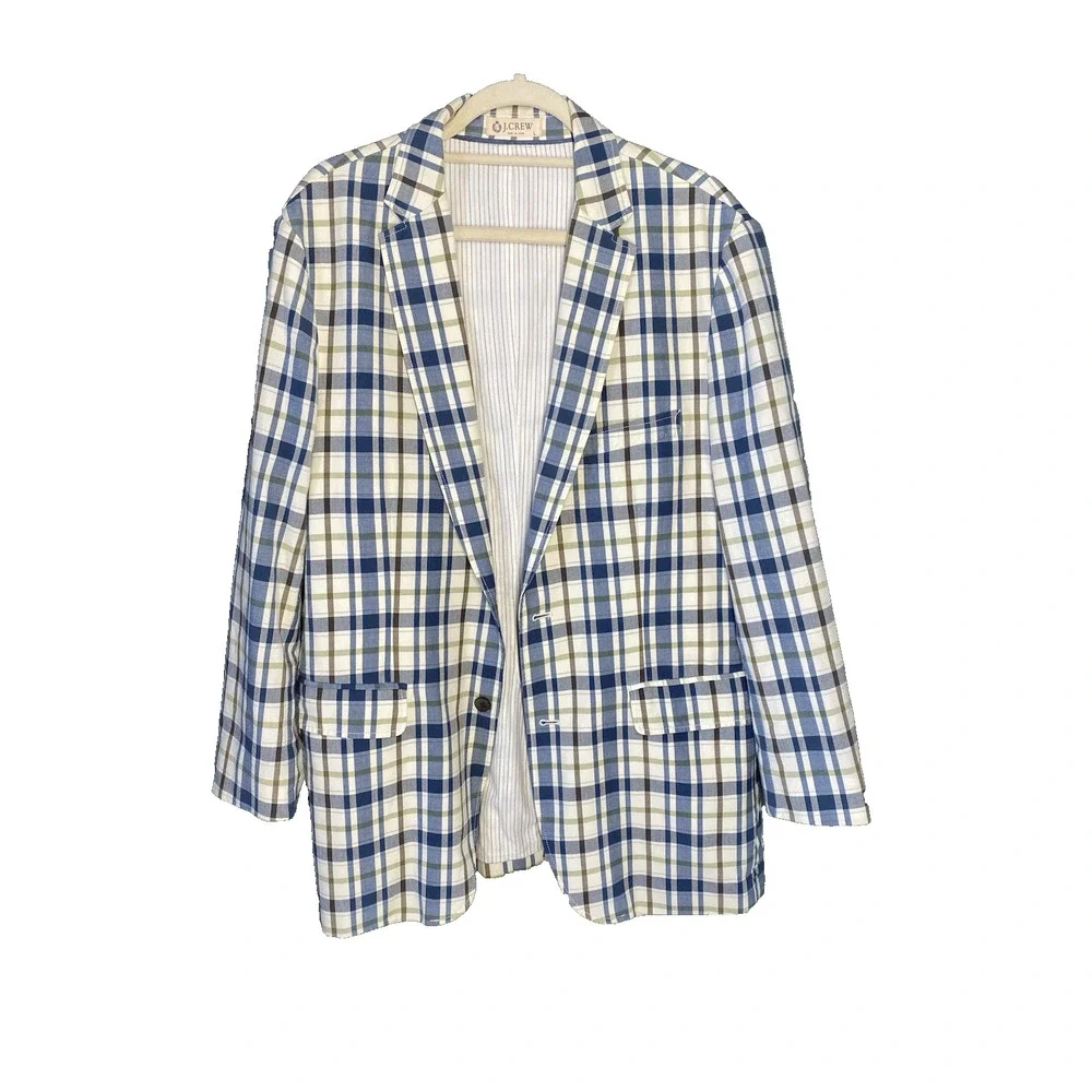 J Crew Mens Large Single Breasted Y2K Preppy Old Money Academia Plaid Sportcoat